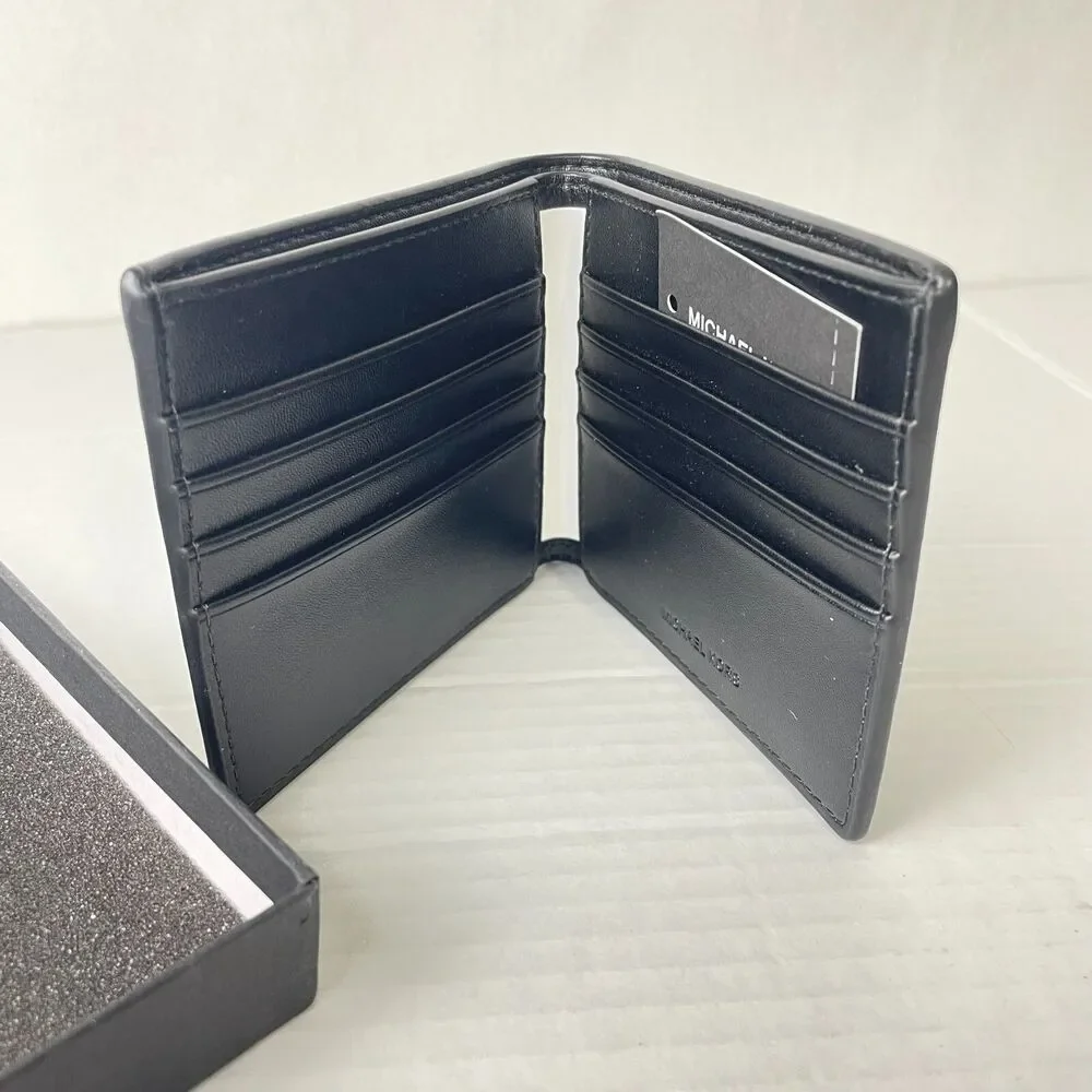 Michael Kors Men Bold Logo Billfold Black Palm‎ Green Leather Wallet Cooper